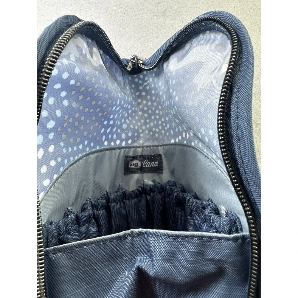 Lug Canoe Zipper Travel Case Brush Holder Wipeable Confetti Blue Logo